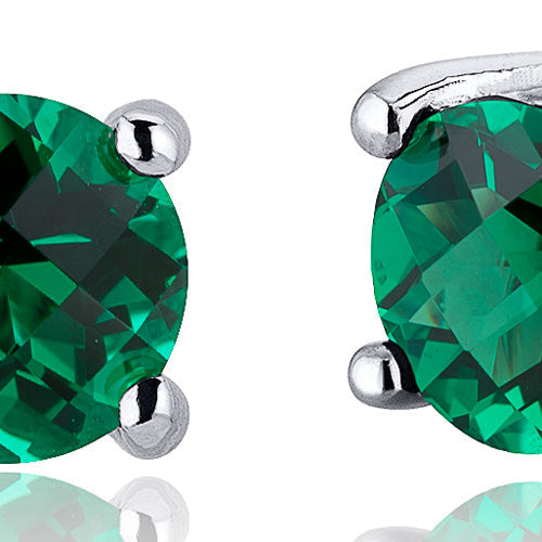 Emerald Earrings Sterling Silver Round Shape 1.5 Carats