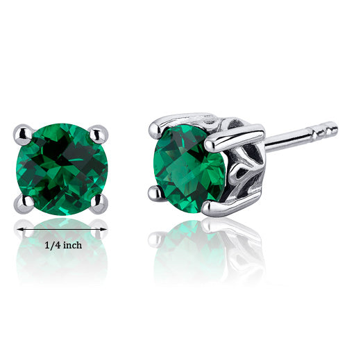 Emerald Earrings Sterling Silver Round Shape 1.5 Carats