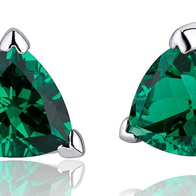 Emerald Earrings Sterling Silver Trillion Shape 1.5 Carats