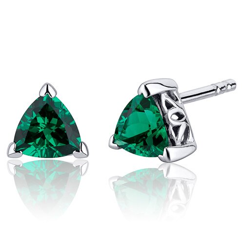 Emerald Earrings Sterling Silver Trillion Shape 1.5 Carats