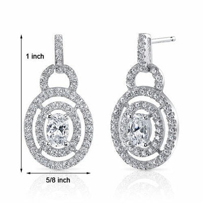 Cubic Zirconia Earrings Sterling Silver Oval Shape 1 Carats