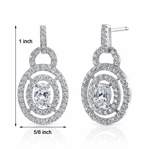 Cubic Zirconia Earrings Sterling Silver Oval Shape 1 Carats