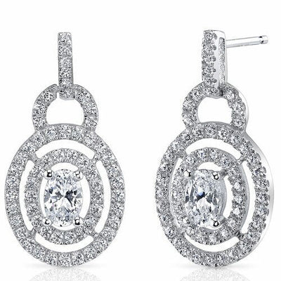 Cubic Zirconia Earrings Sterling Silver Oval Shape 1 Carats