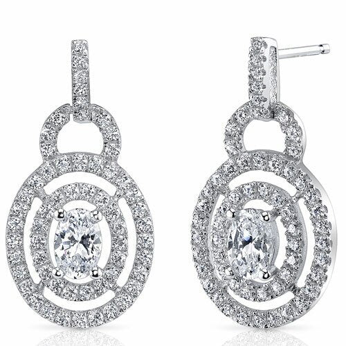 Cubic Zirconia Earrings Sterling Silver Oval Shape 1 Carats