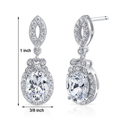 Sterling Silver Pave Set Oval Cut 2.11 Carats Cubic Zirconia Earrings