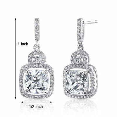 Cubic Zirconia Earrings Sterling Silver Cushion Cut 2 Carats