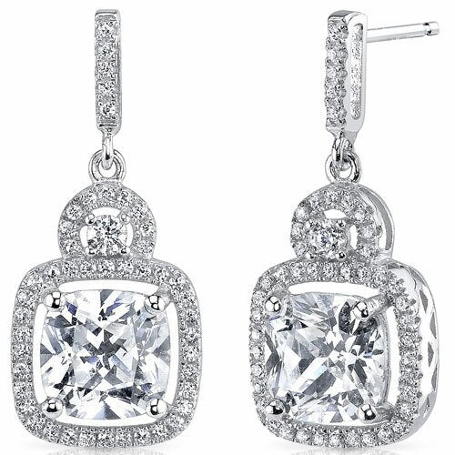 Cubic Zirconia Earrings Sterling Silver Cushion Cut 2 Carats