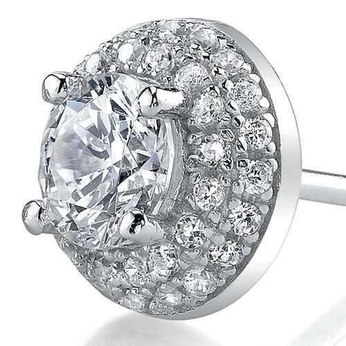 Cubic Zirconia Earrings Sterling Silver Round Shape 5 Carats SE8298