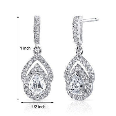 Cubic Zirconia Earrings Sterling Silver Pear Shape 1 Carats