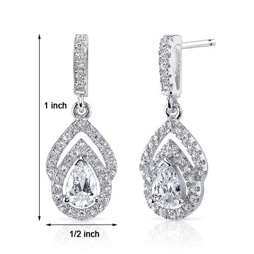 Cubic Zirconia Earrings Sterling Silver Pear Shape 1 Carats