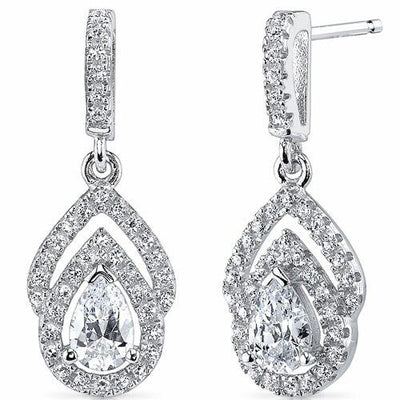 Cubic Zirconia Earrings Sterling Silver Pear Shape 1 Carats