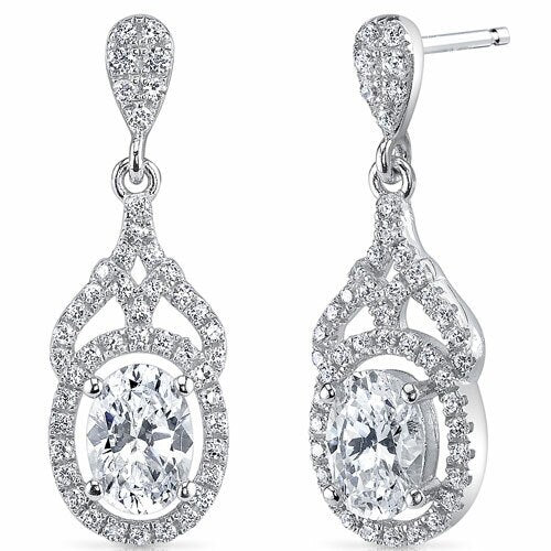 Cubic Zirconia Earrings Sterling Silver Oval Shape 1.25 Carats