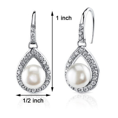 Freshwater Cultured 8.5mm White Pearl Open Teardrop Fishhook Earrings Sterling Silver