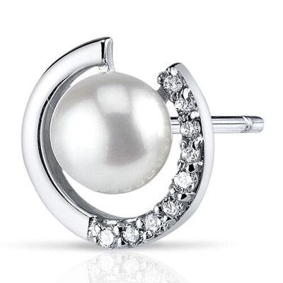 Freshwater Pearl Earrings Sterling Silver Round Button 6.5mm