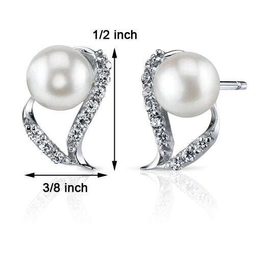 Freshwater Cultured 7mm White Pearl Open Leaf Stud Earrings Sterling Silver