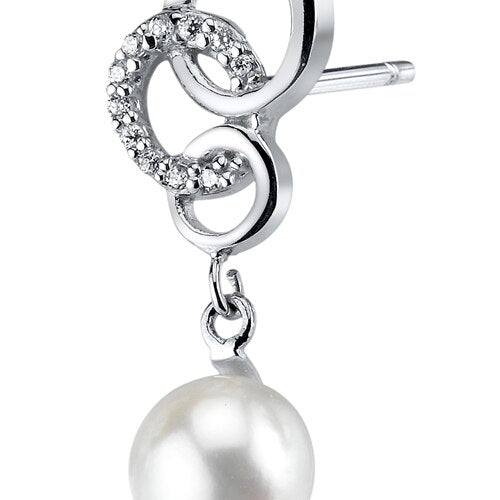 Freshwater Cultured 6.5mm White Pearl Trinity Drop Earrings Sterling Silver