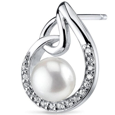 Freshwater Pearl Earrings Sterling Silver Round Button 6.5mm