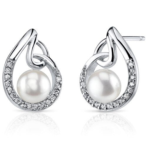 Freshwater Pearl Earrings Sterling Silver Round Button 6.5mm