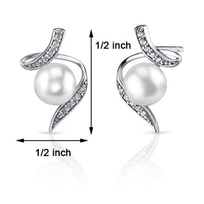 Freshwater Cultured 6.5mm White Pearl Floating Stud Earrings Sterling Silver