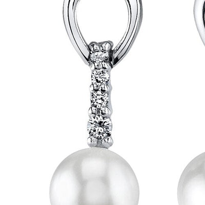 Freshwater Cultured 6.5mm White Pearl Dainty Drop Earrings Sterling Silver