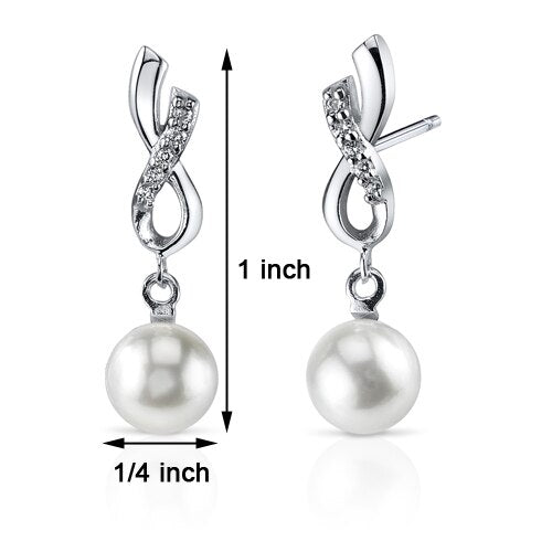 Freshwater Cultured 6.5mm White Pearl Open Infinity Drop Earrings Sterling Silver