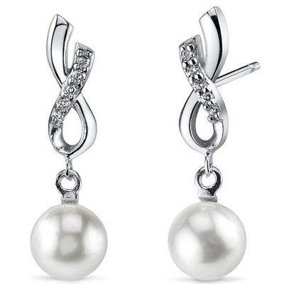 Freshwater Cultured 6.5mm White Pearl Open Infinity Drop Earrings Sterling Silver