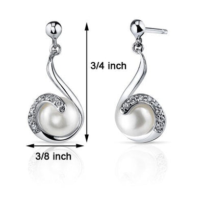 Freshwater Cultured 7.5mm White Pearl Swirl Drop Stud Earrings Sterling Silver