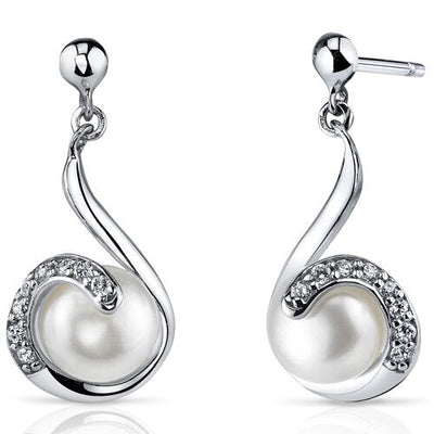 Freshwater Cultured 7.5mm White Pearl Swirl Drop Stud Earrings Sterling Silver