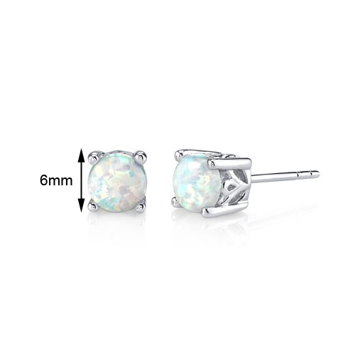 Opal Stud Earrings Sterling Silver Round Shape 1.5 Carats