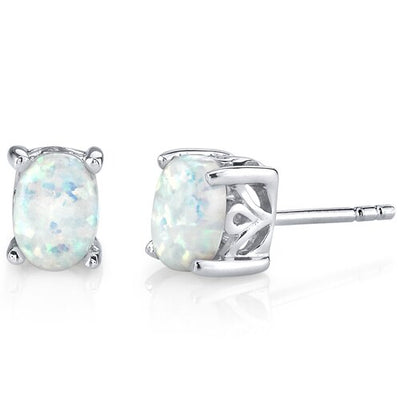 Opal Stud Earrings Sterling Silver Oval Shape 1.5 Carats