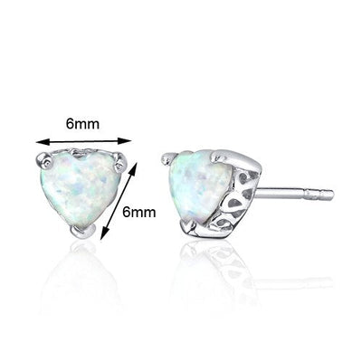 Opal Stud Earrings Sterling Silver Heart Shape 1.5 Carats