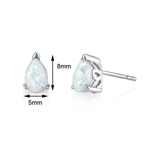 Opal Stud Earrings Sterling Silver Pear Shape 1.5 Carats