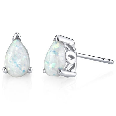 Opal Stud Earrings Sterling Silver Pear Shape 1.5 Carats