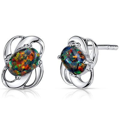 Black Opal Earrings Sterling Silver Oval Shape 1.50 Cts