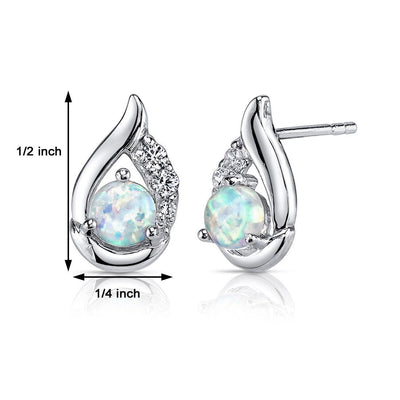 Opal Earrings Sterling Silver Round Cabochon 1.00 Cts