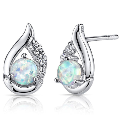 Opal Earrings Sterling Silver Round Cabochon 1.00 Cts