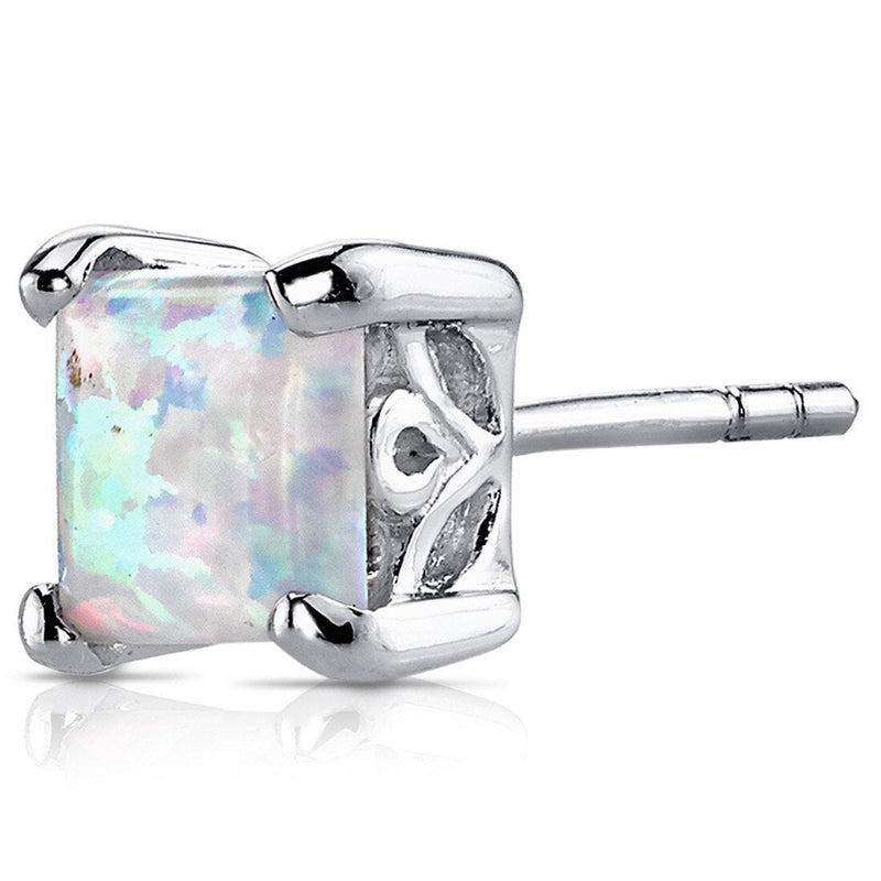 Opal Stud Earrings Sterling Silver Princess Cut 2.00 Cts