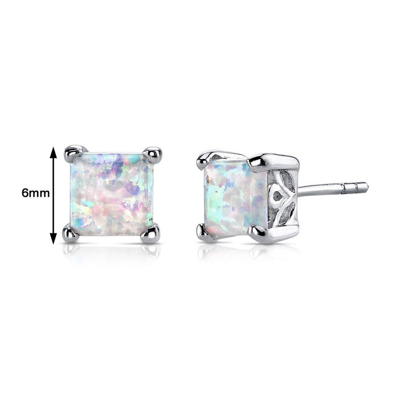 Opal Stud Earrings Sterling Silver Princess Cut 2.00 Cts