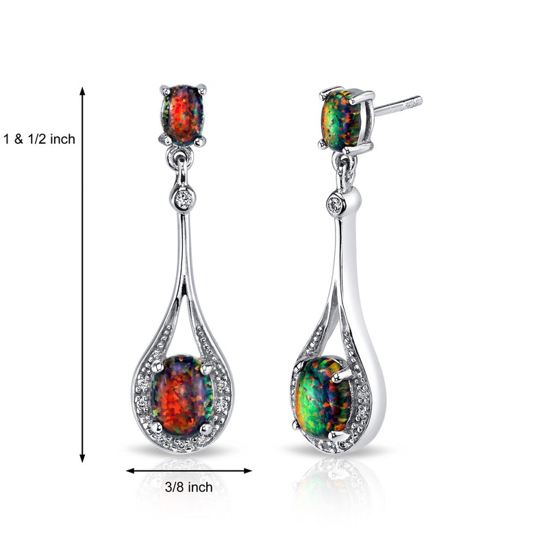 Black Opal Paddle Drop Earrings Sterling Silver 3.75 Carats