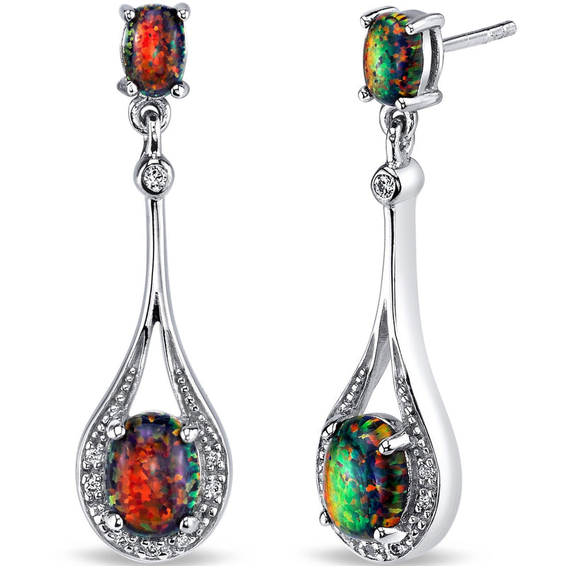 Black Opal Paddle Drop Earrings Sterling Silver 3.75 Carats