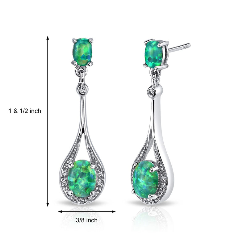 Green Opal Paddle Drop Earrings Sterling Silver 3.75 Carats