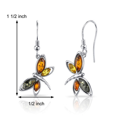 Baltic Amber Dragonfly Earrings Sterling Silver Multiple Colors