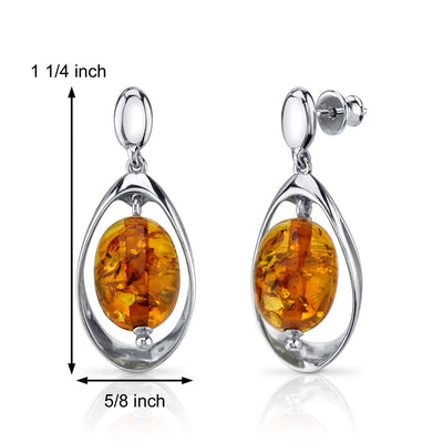 Baltic Amber Earrings Sterling Silver Cognac Color Oval Shape