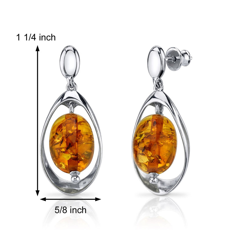 Baltic Amber Earrings Sterling Silver Cognac Color Oval Shape