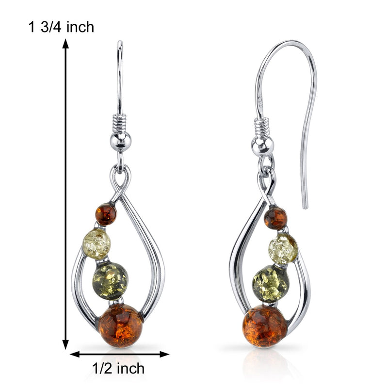 Baltic Amber Open Leaf Earrings Sterling Silver Multiple Colors