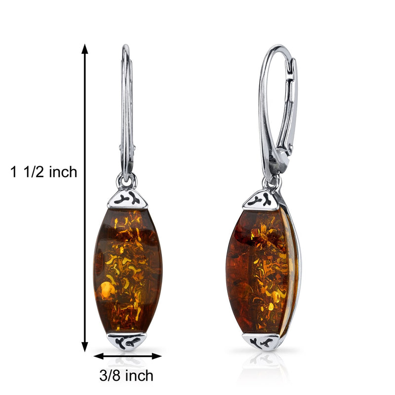 Baltic Amber Gallery Earrings Sterling Silver Cognac Color