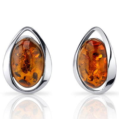 Baltic Amber Stud Earrings Sterling Silver Cognac Color Oval