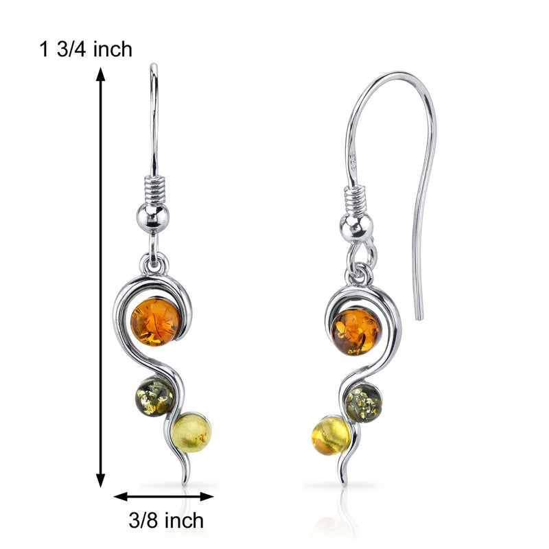 Baltic Amber Earrings Sterling Silver Green Honey Cognac Colors