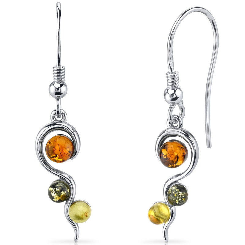 Baltic Amber Earrings Sterling Silver Green Honey Cognac Colors