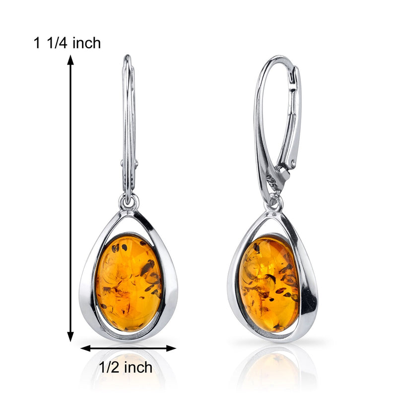 Baltic Amber Earrings Sterling Silver Cognac Color Oval Shape